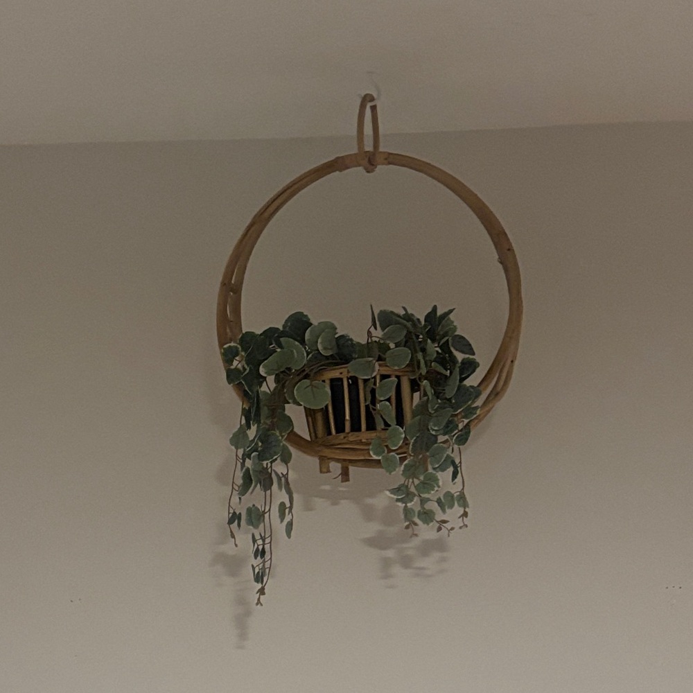 Hanging Faux Greenery in Bamboo Hoop